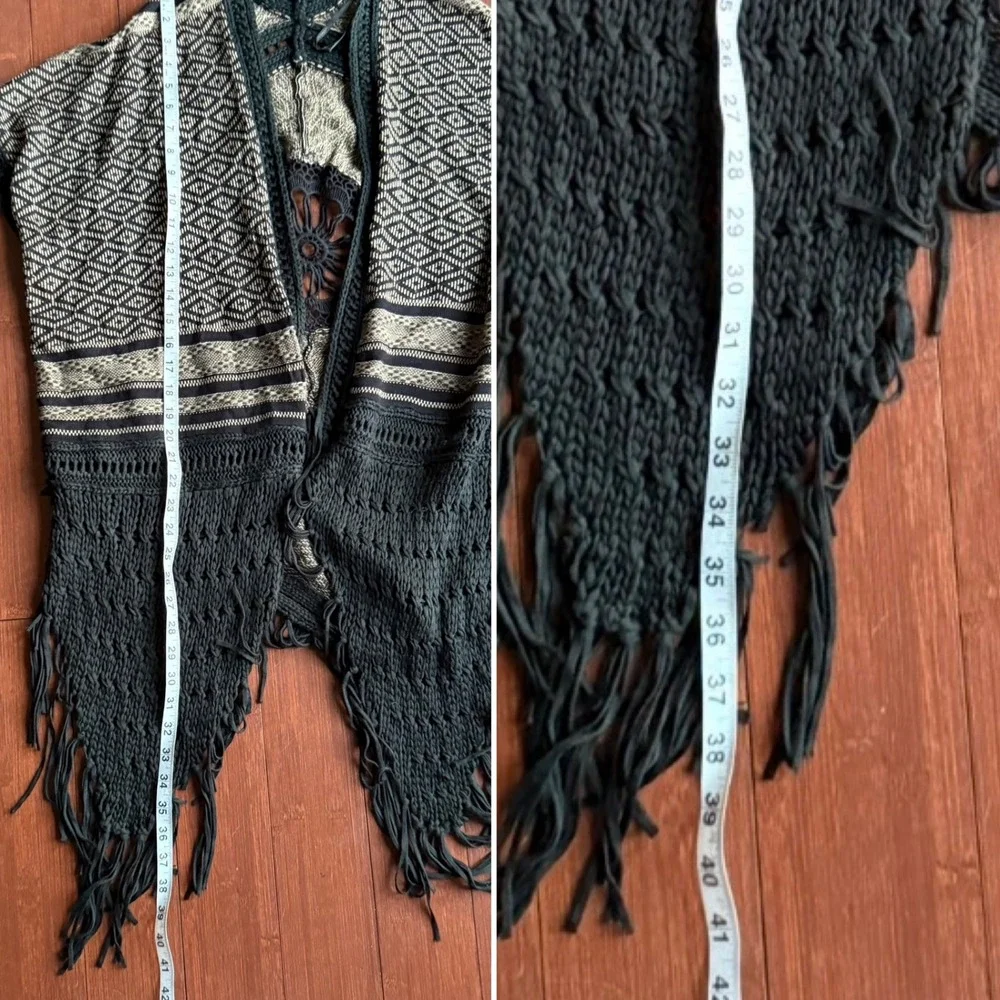 Beige and Black Fringe‎ Trim Cardigan